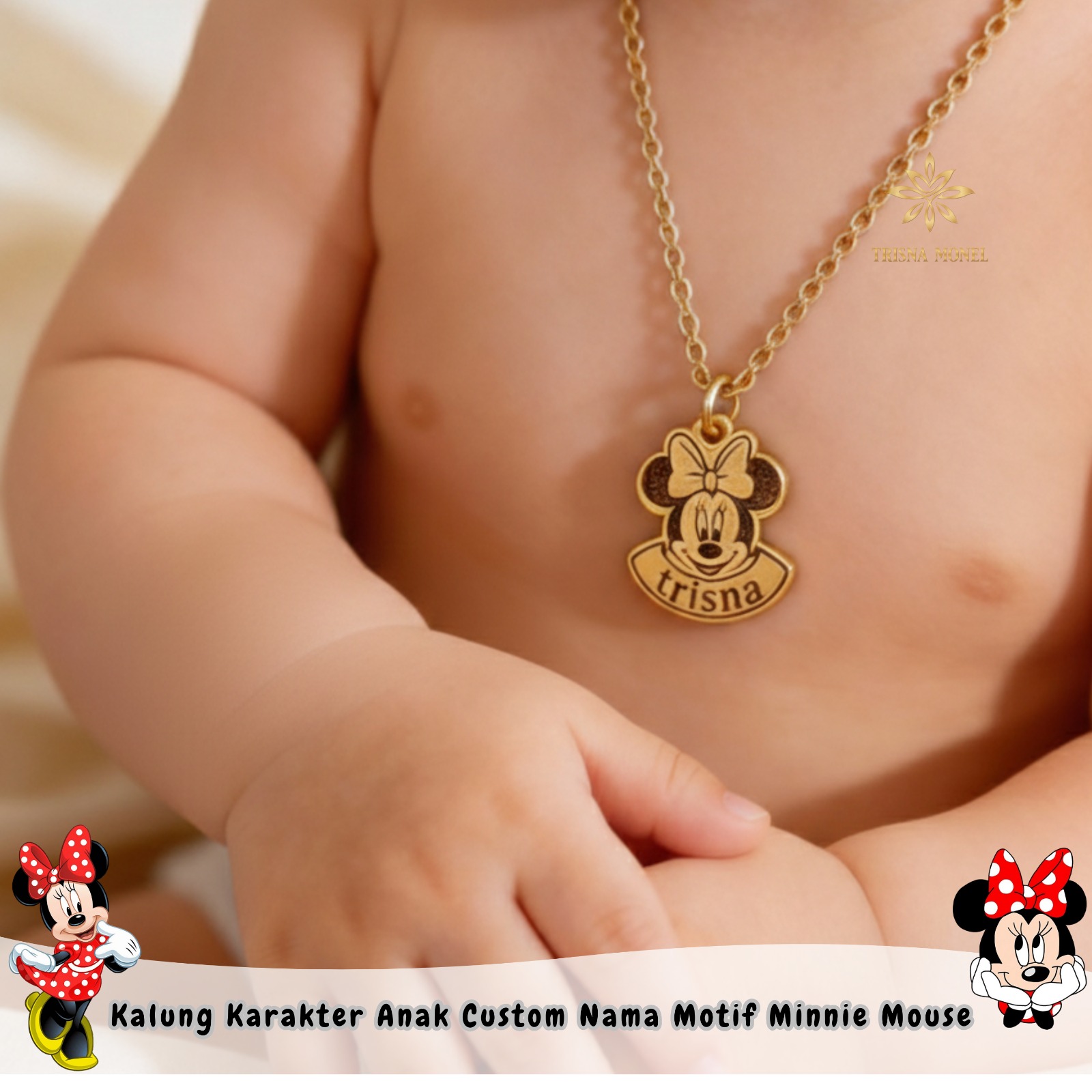Kalung Karakter Anak Custom Nama Motif Minnie Mouse