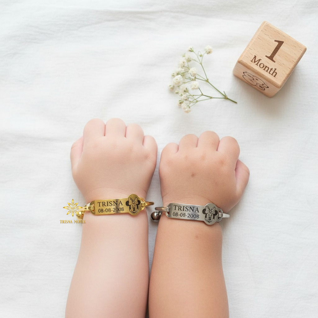 Adjustable free gelang monel !!! gelang karakter ukir nama size anak sampai dewasa motif Minnie Mouse