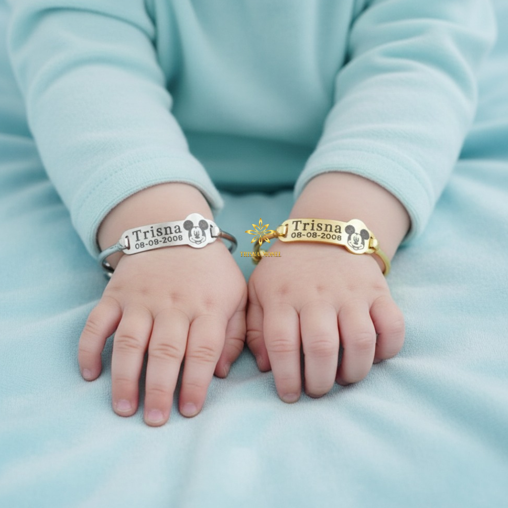 Adjustable free gelang monel !!! gelang karakter ukir nama size anak sampai dewasa motif Mickey Mouse