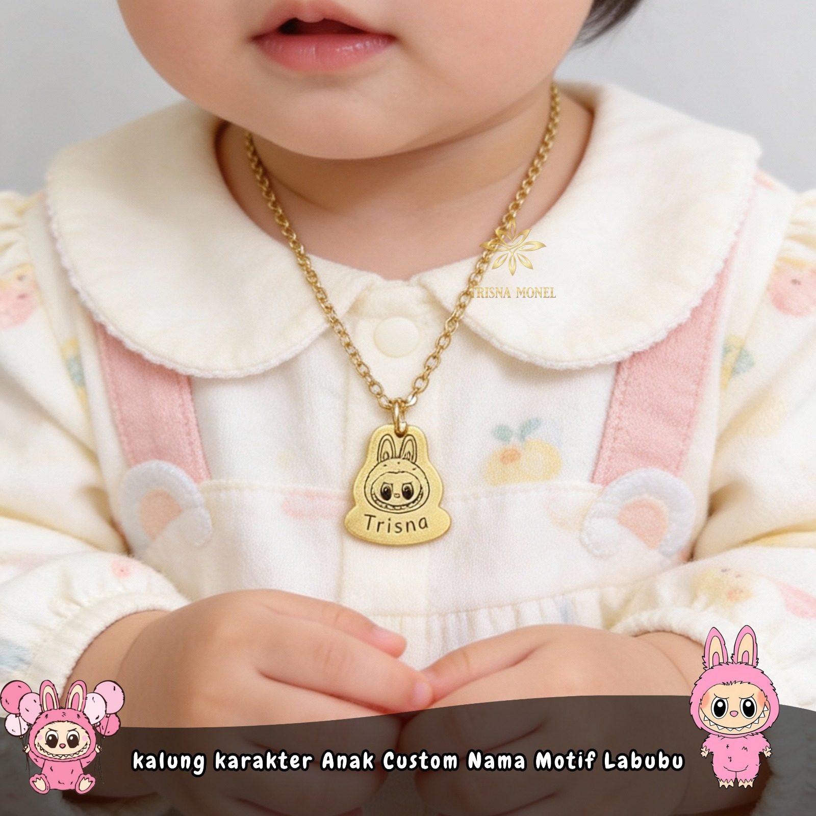 Kalung Karakter Anak Custom Nama Motif Labubu