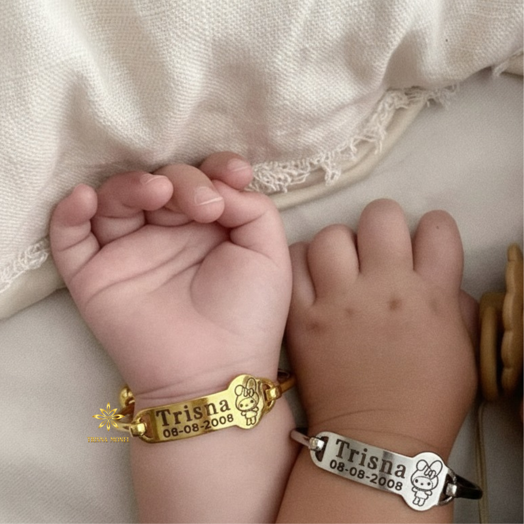 Adjustable free gelang monel !!! gelang karakter ukir nama size anak sampai dewasa motif Melody