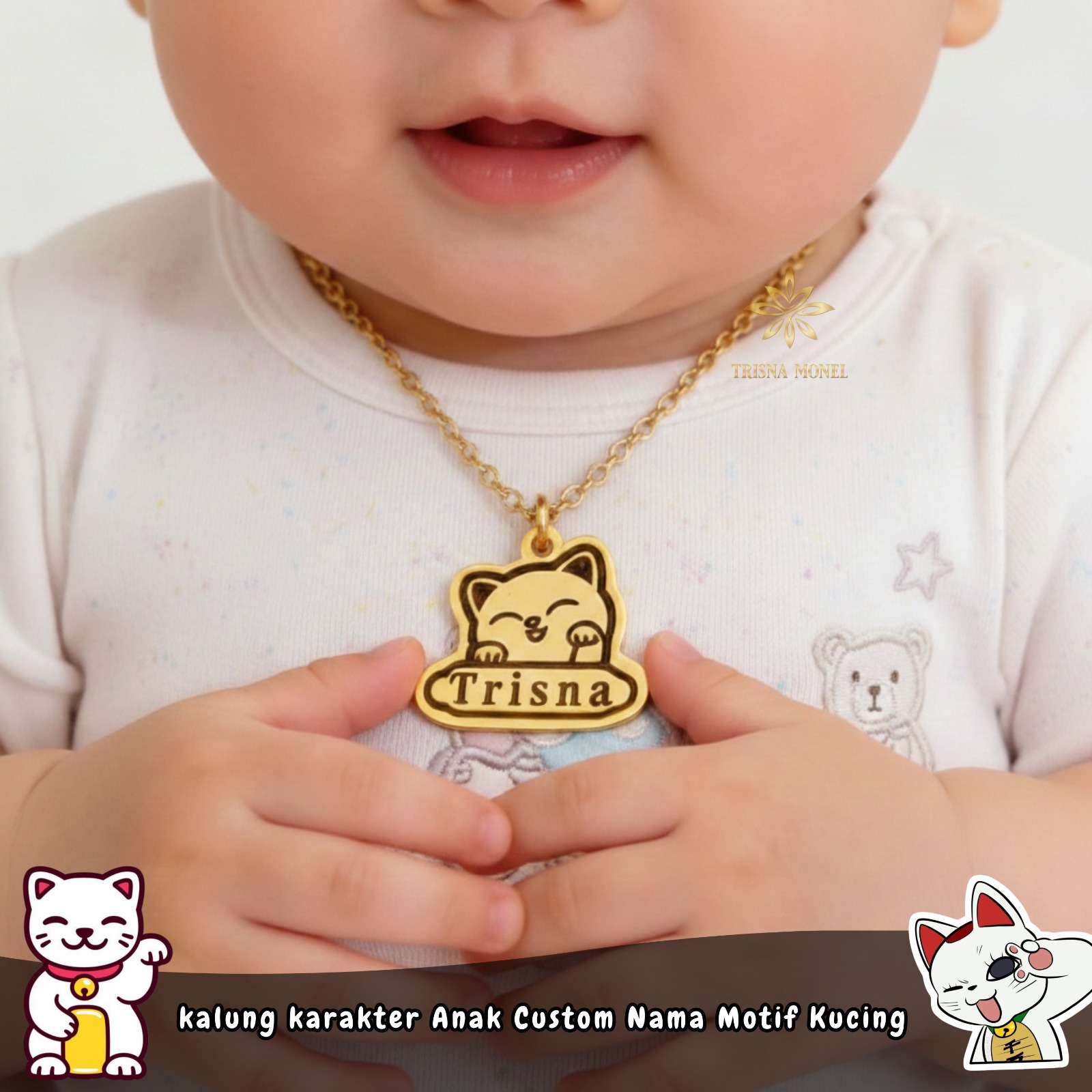 Kalung Karakter Anak Custom Nama Motif Kucing