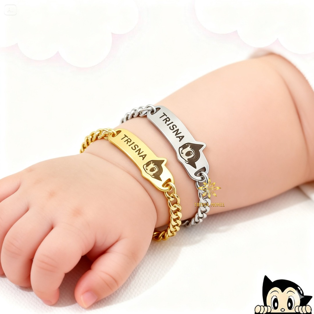 GELANG NAMA CUSTOM ANAK MOTIF ASTRO BOY GOLD DAN SILVER MURAH