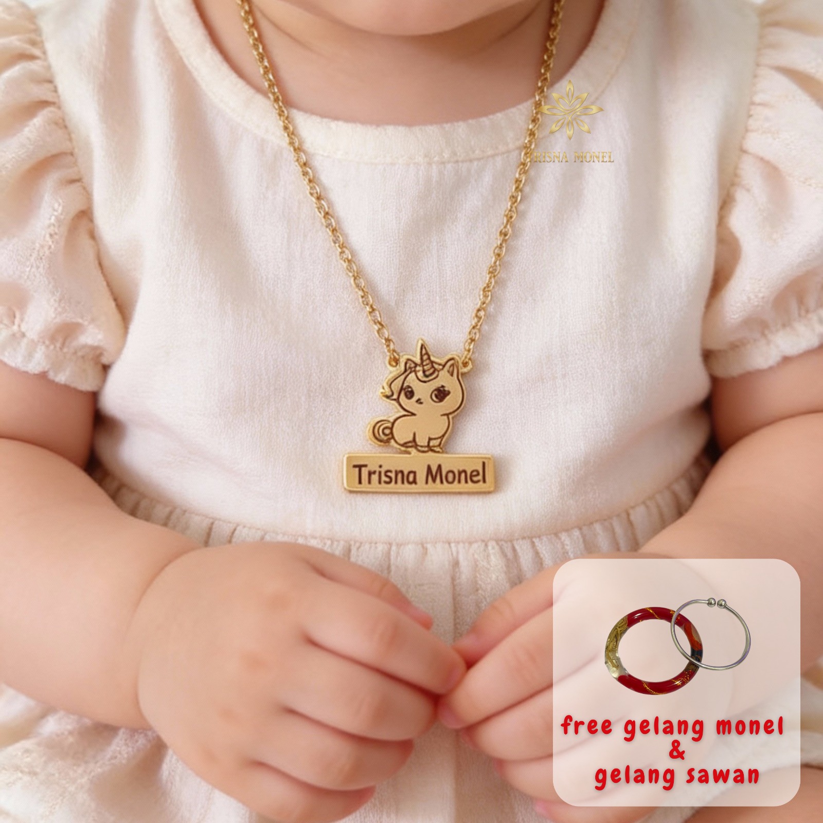 GRATIS GELANG MONEL & GELANG SAWAN !!! Kalung custom nama gold dan silver motif kudaponi kekinian