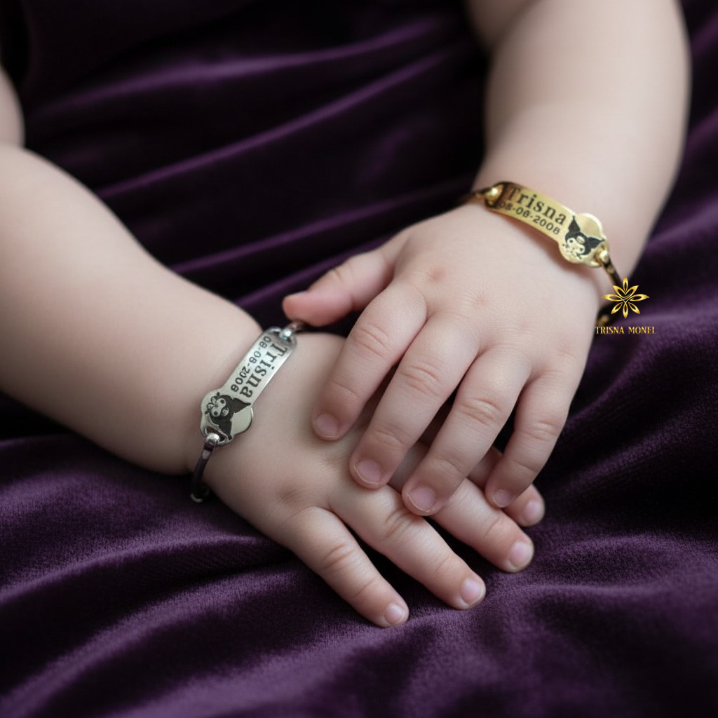 Adjustable free gelang monel !!! gelang karakter ukir nama size anak sampai dewasa motif kuromi