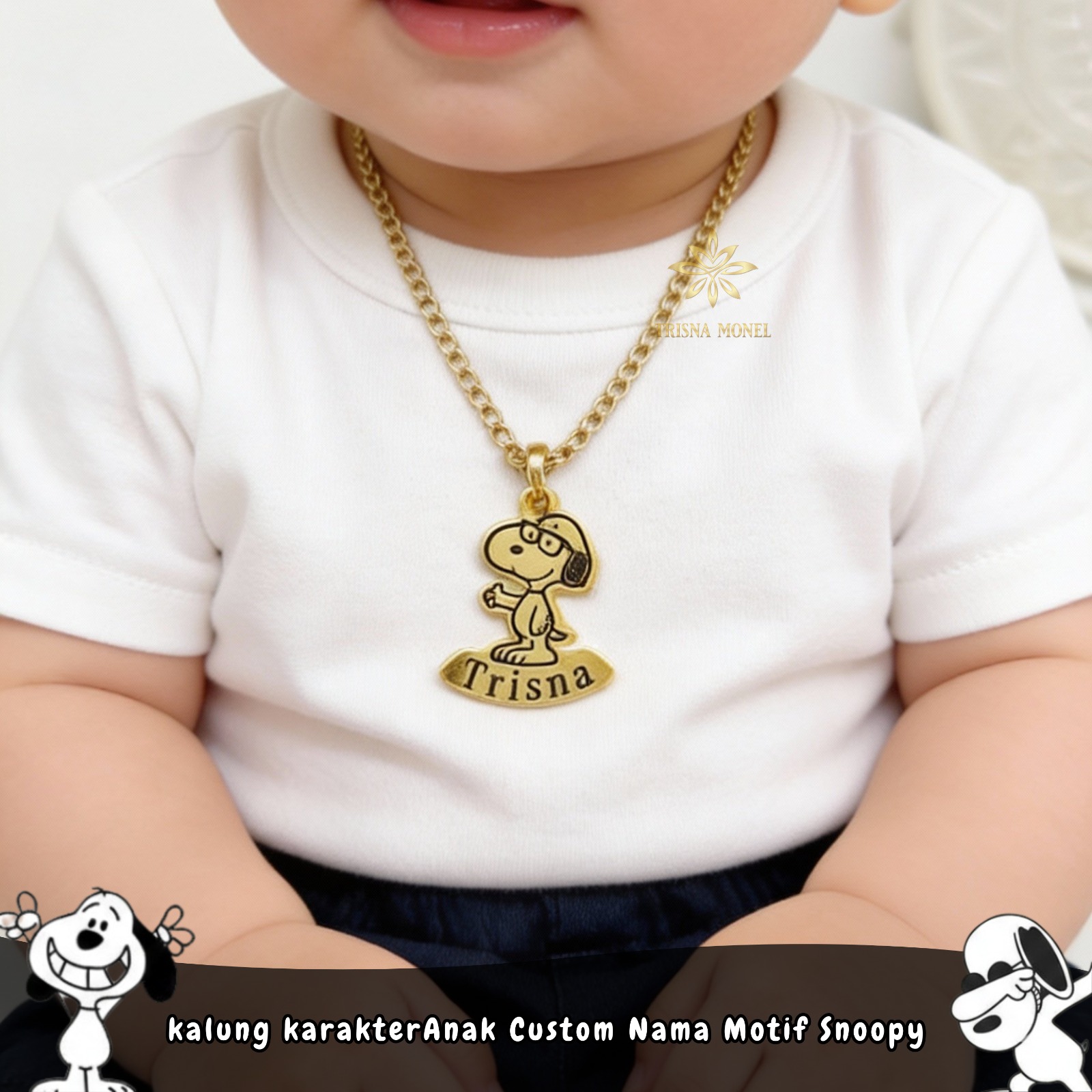 Kalung Karakter Anak Custom Nama Motif Snoopy