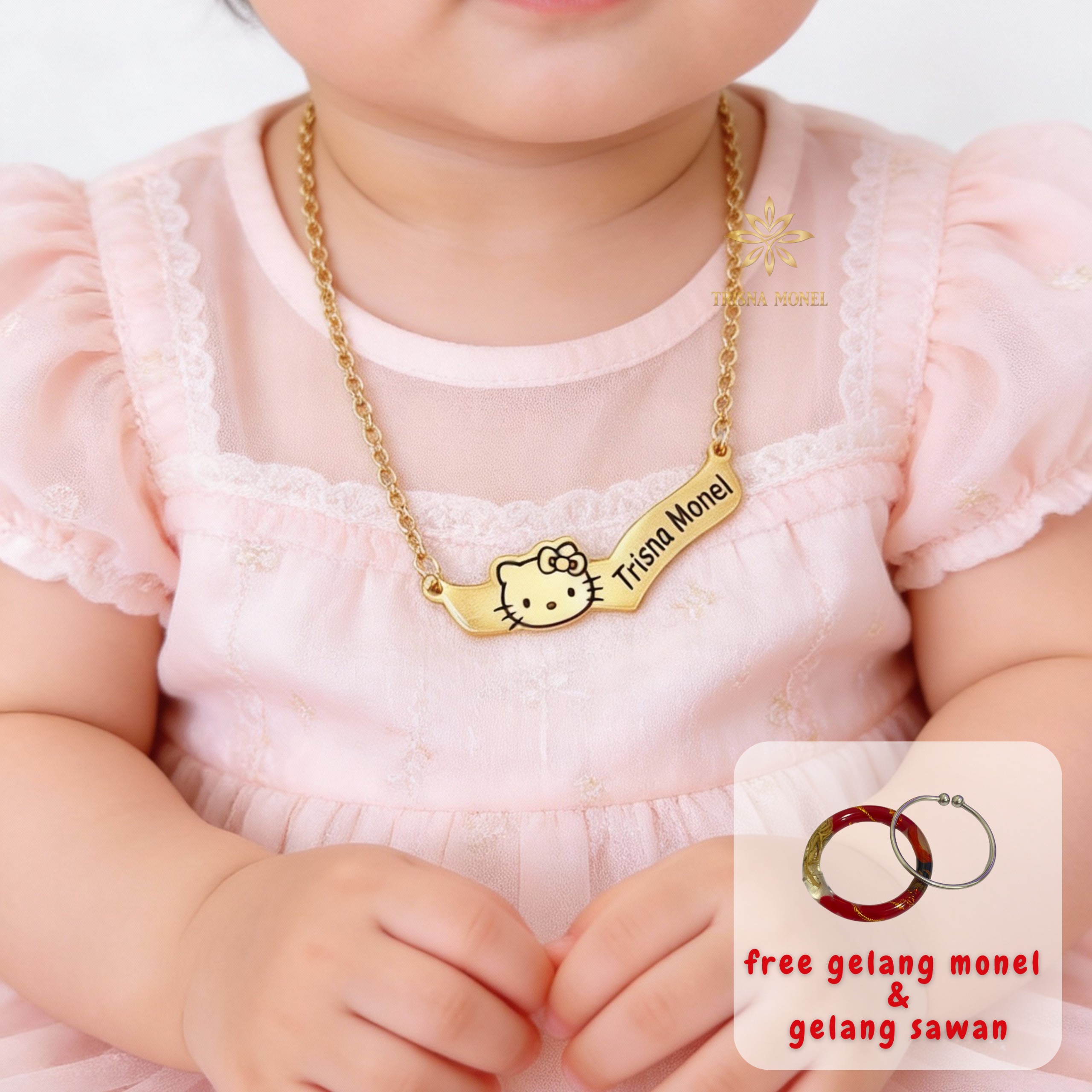 GRATIS GELANG MONEL & GELANG SAWAN !!! Kalung custom nama gold dan silver motif hello kity