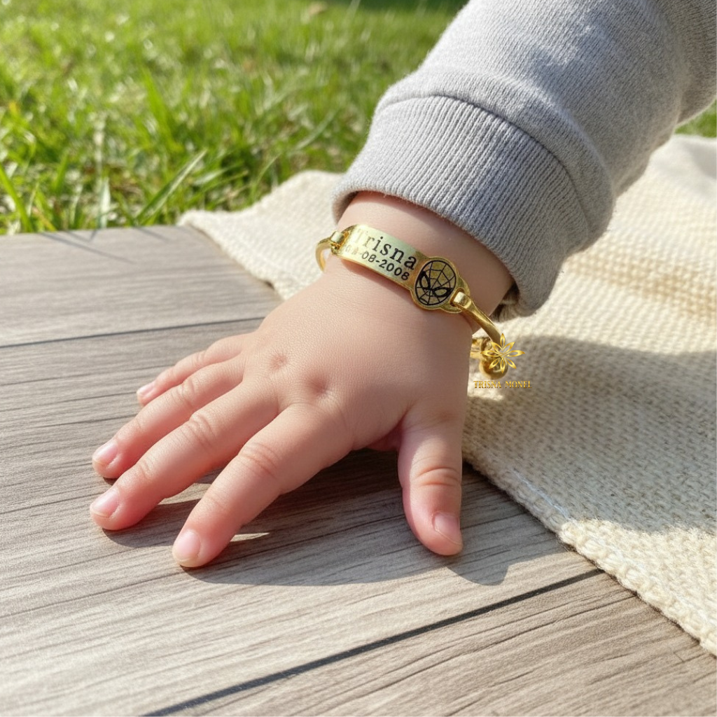 Adjustable free gelang monel !!! gelang karakter ukir nama size anak sampai dewasa motif Spiderman