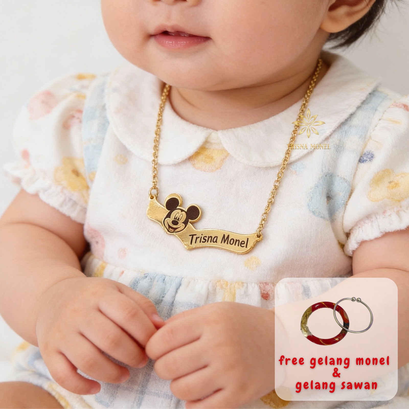 GRATIS GELANG MONEL & GELANG SAWAN !!! Kalung custom nama gold dan silver motif Mickey mouse 02