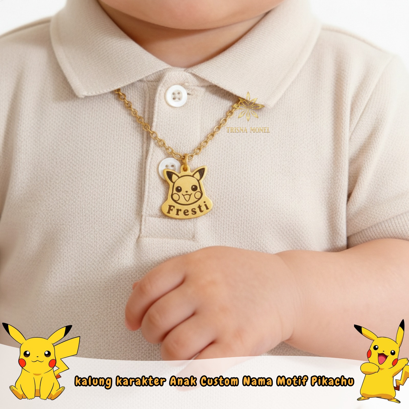 Kalung Karakter Anak Custom Nama Motif Pikachu