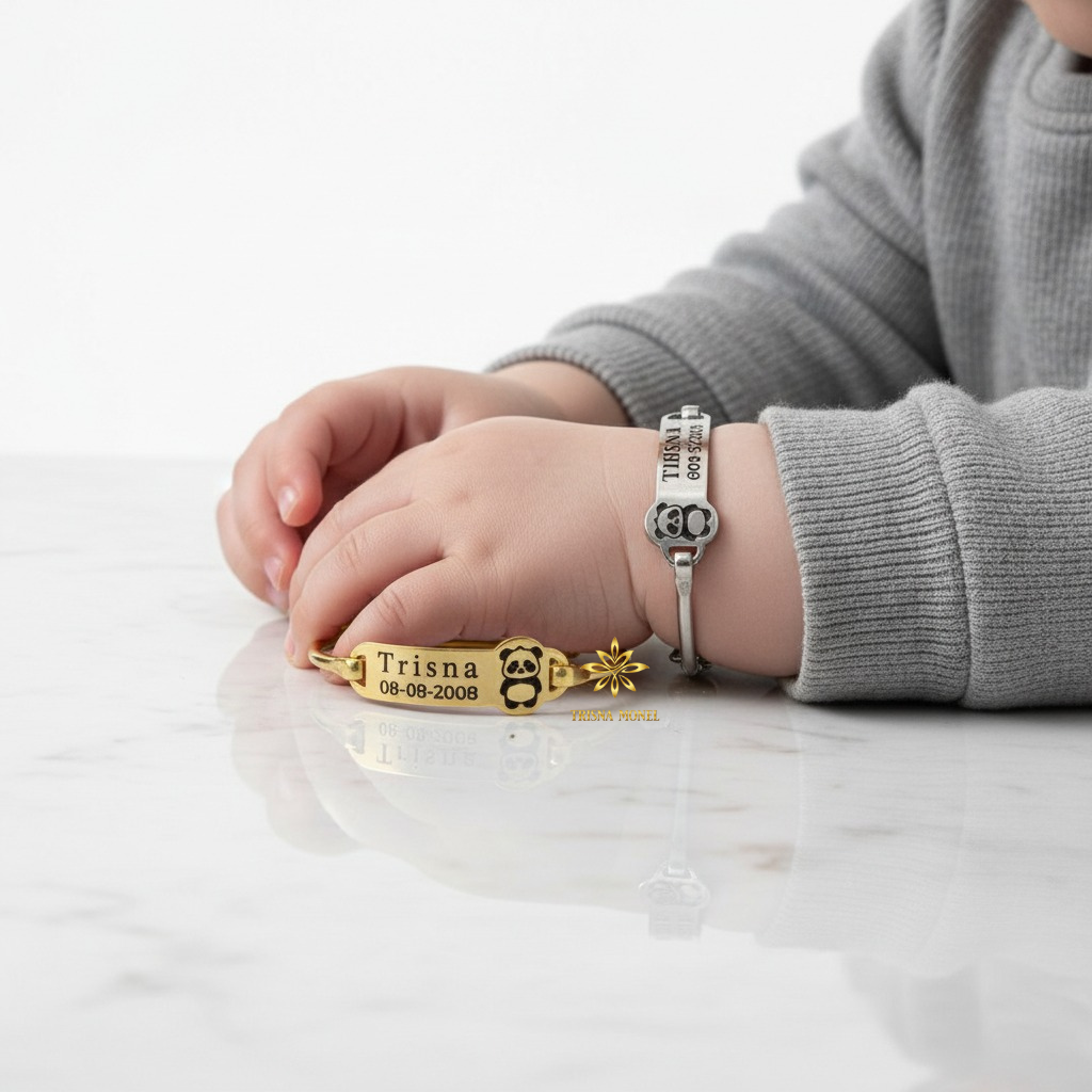 Adjustable free gelang monel !!! gelang karakter ukir nama size anak sampai dewasa motif Panda