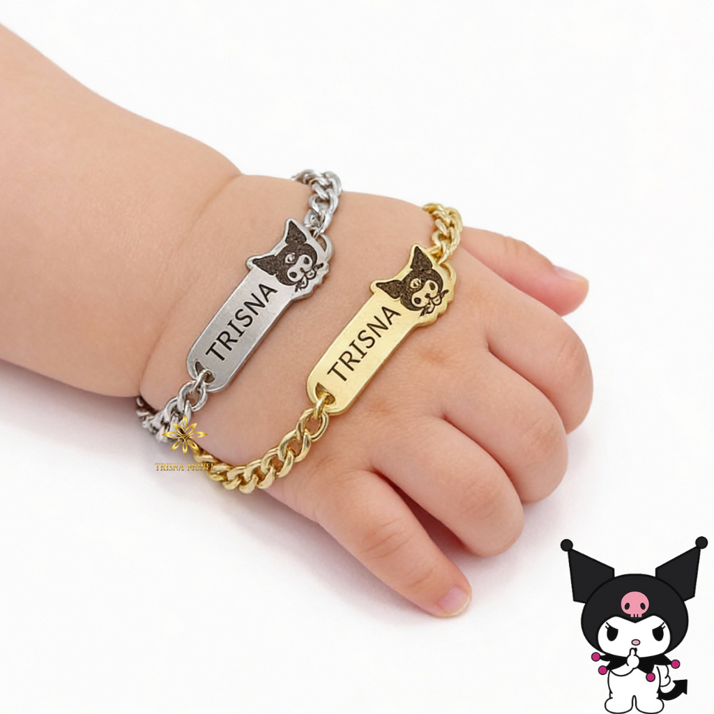Gelang Custom Nama Anak Karakter Motif Kuromi Gold dan Silver Murah