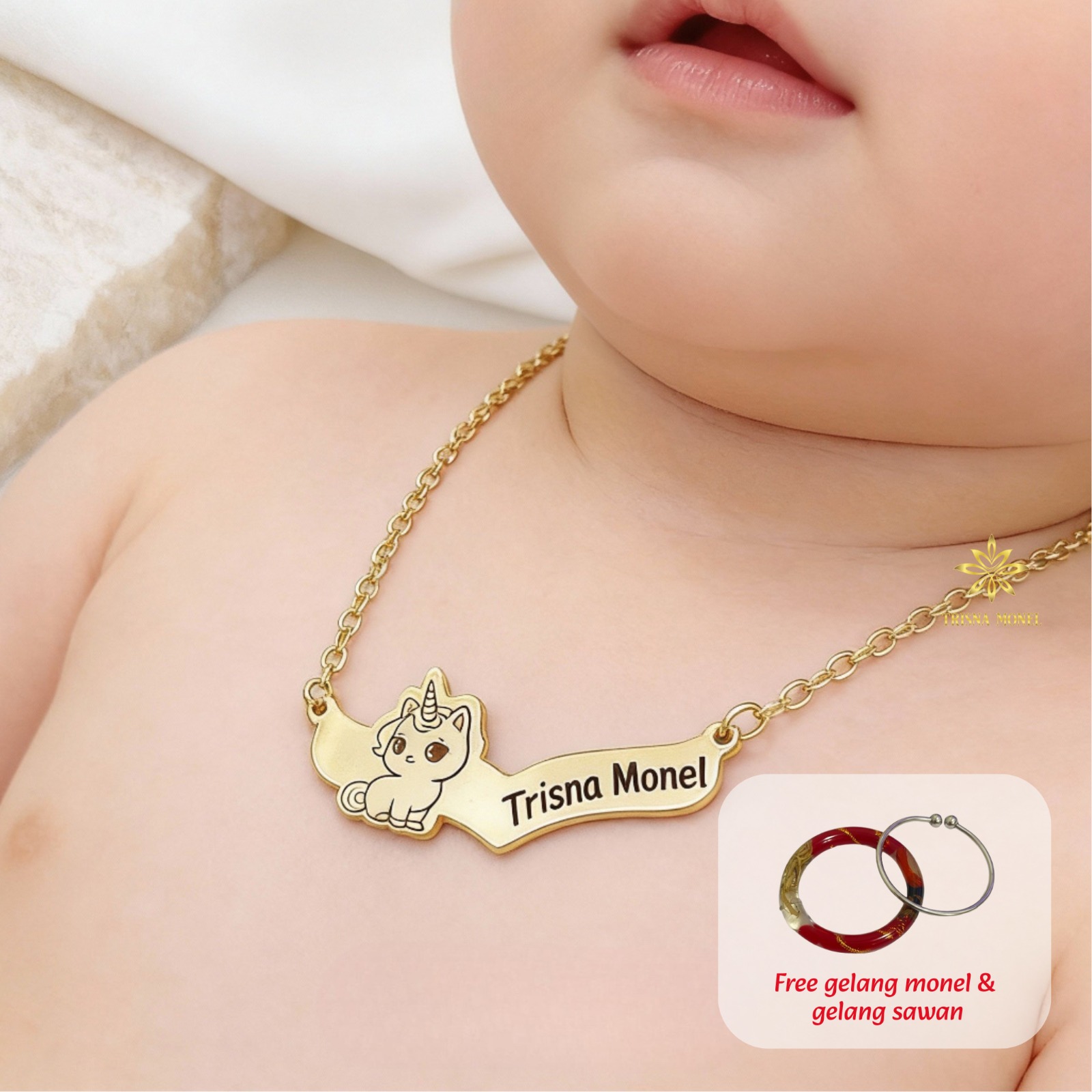 GRATIS GELANG MONEL & GELANG SAWAN !!! Kalung custom nama gold dan silver motif Kuda Poni