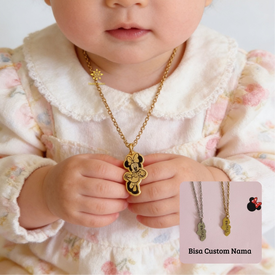 Kalung Liontin Custom Nama Premium Size Bayi Sampai Dewasa Motif Minnie Mouse