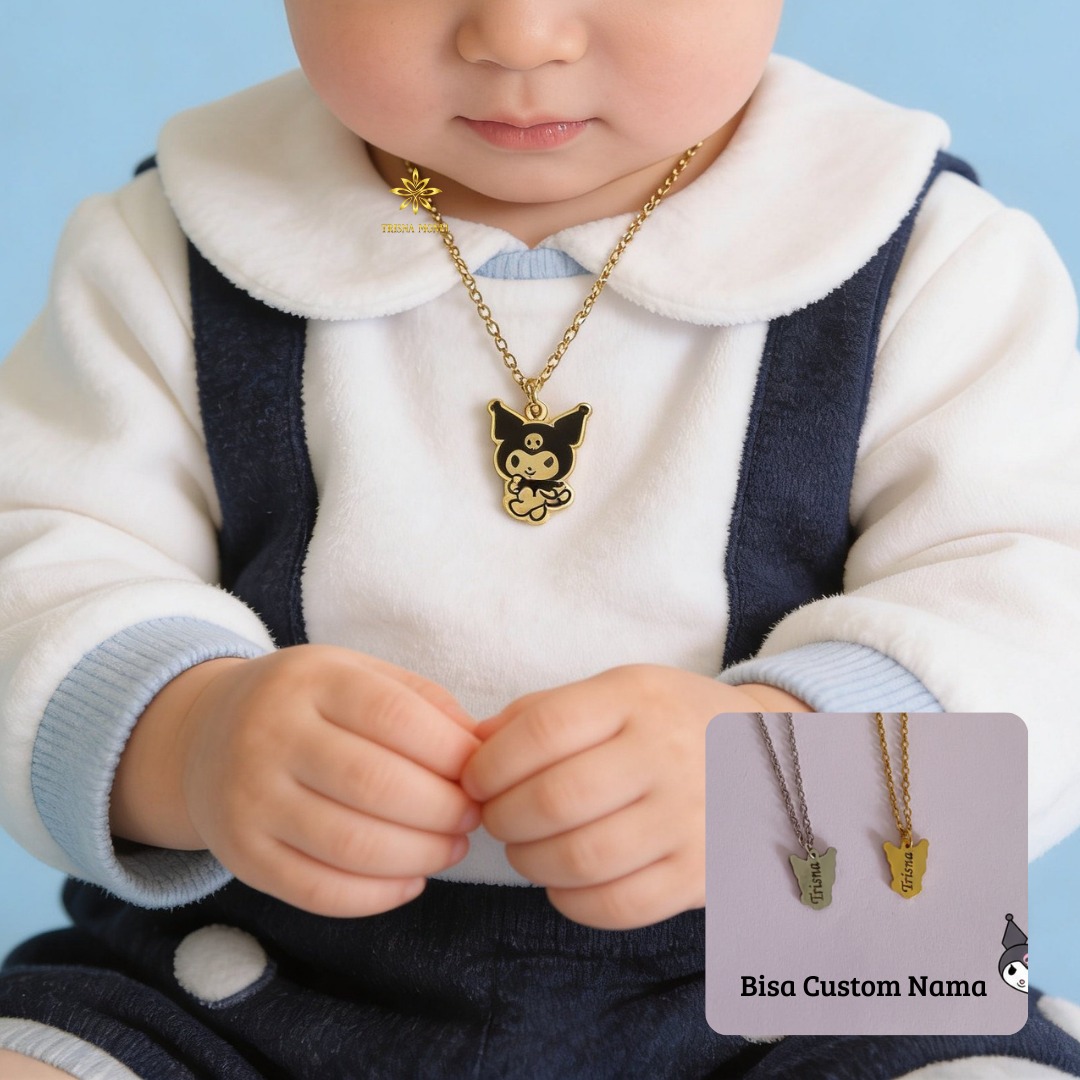 Kalung Liontin Custom Nama Premium Size Bayi Sampai Dewasa Motif Kuromi