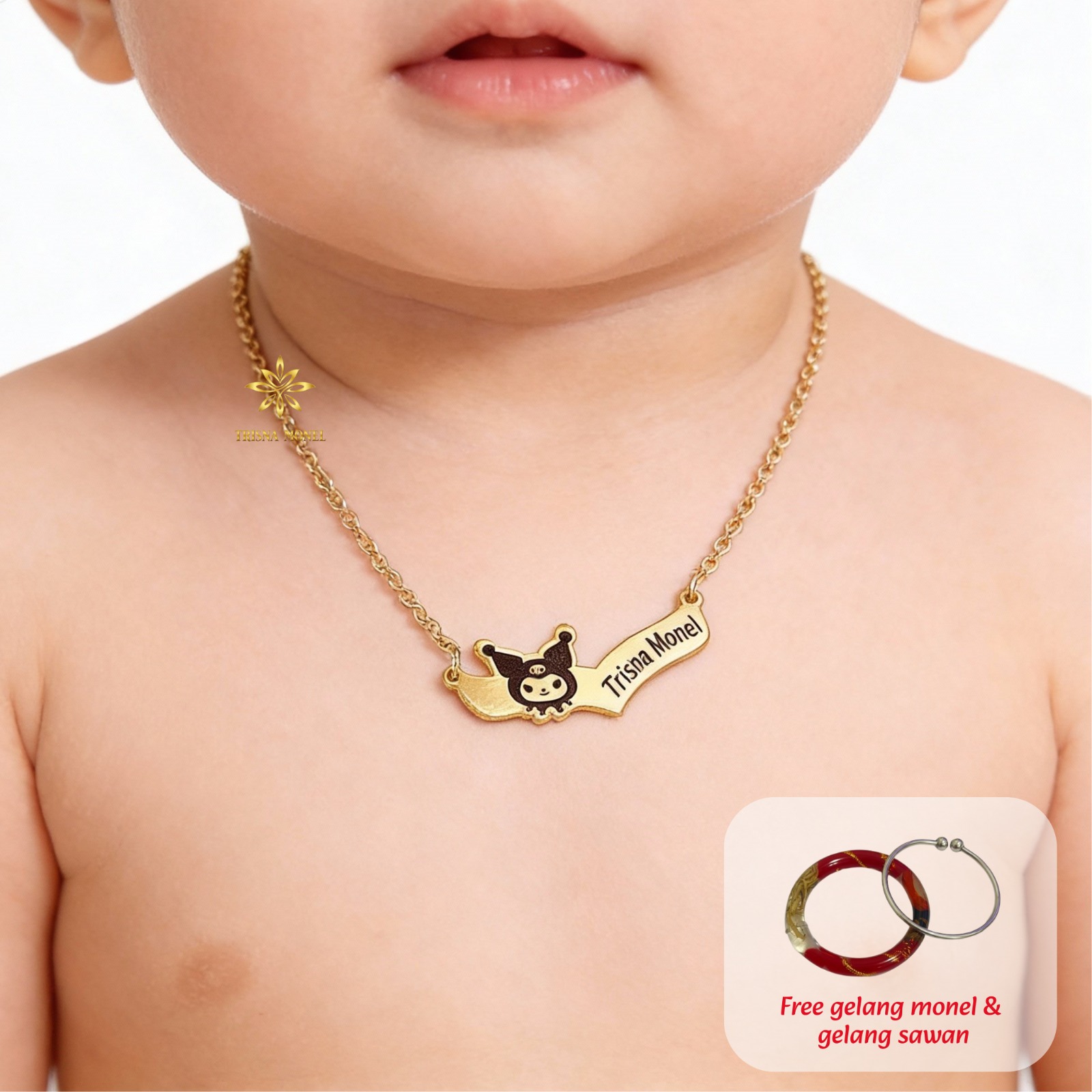 GRATIS GELANG MONEL & GELANG SAWAN !!! Kalung custom nama gold dan silver motif Kuromi