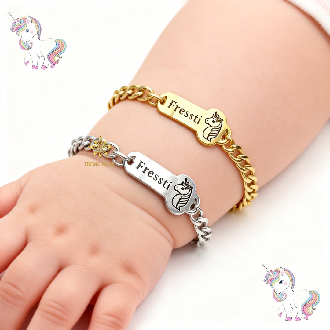 GELANG NAMA CUSTOM ANAK MOTIF KUDA PONY GOLD DAN SILVER MURAH