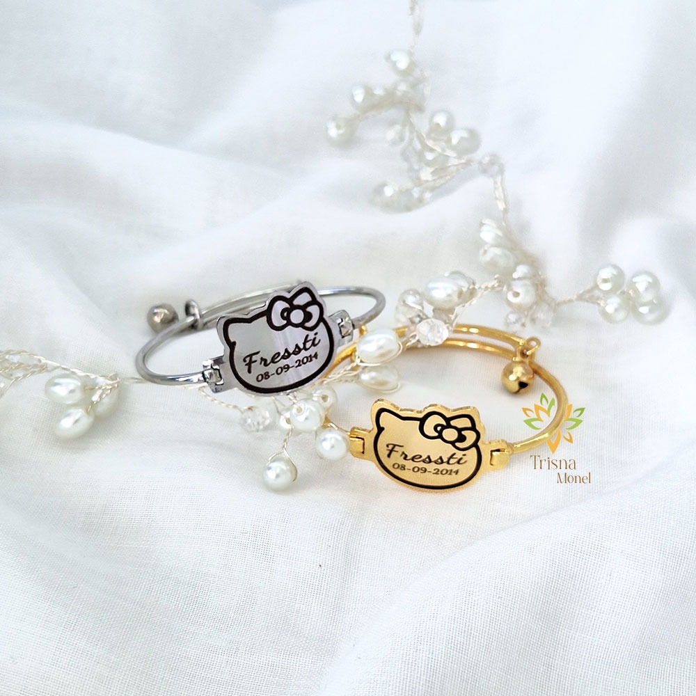 FREE GELANG MONEL !!! gelang custom nama dan tanggal lahir motif hello kitty