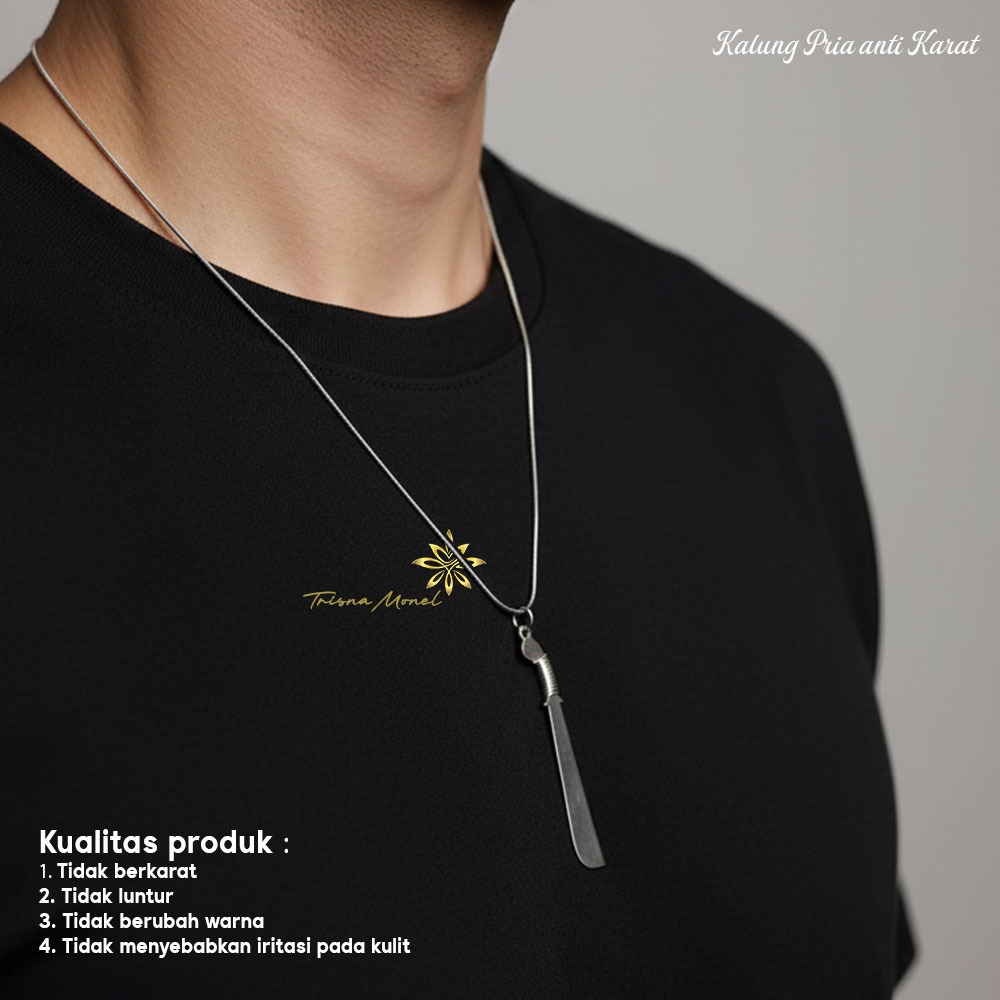 KALUNG PRIA LIONTIN BAHAN MONEL MOTIF PARANG LILIT ANTI KARAT