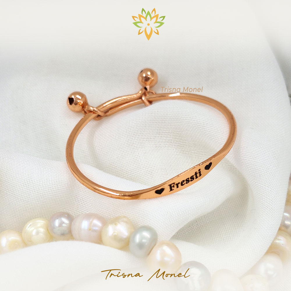 ROSE GOLD !!! gelang ukir nama anak motif lonceng kekinian