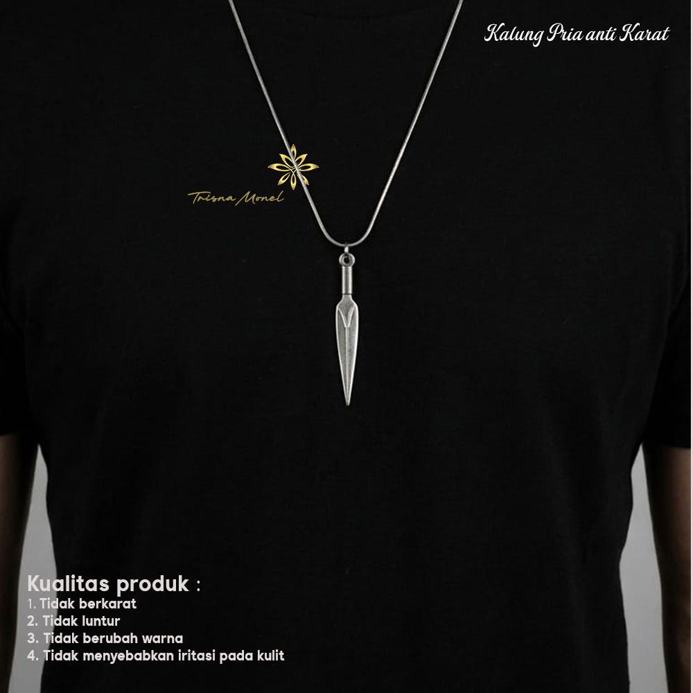 KALUNG PRIA LIONTIN BAHAN MONEL MOTIF TOMBAK LILIT ANTI KARAT