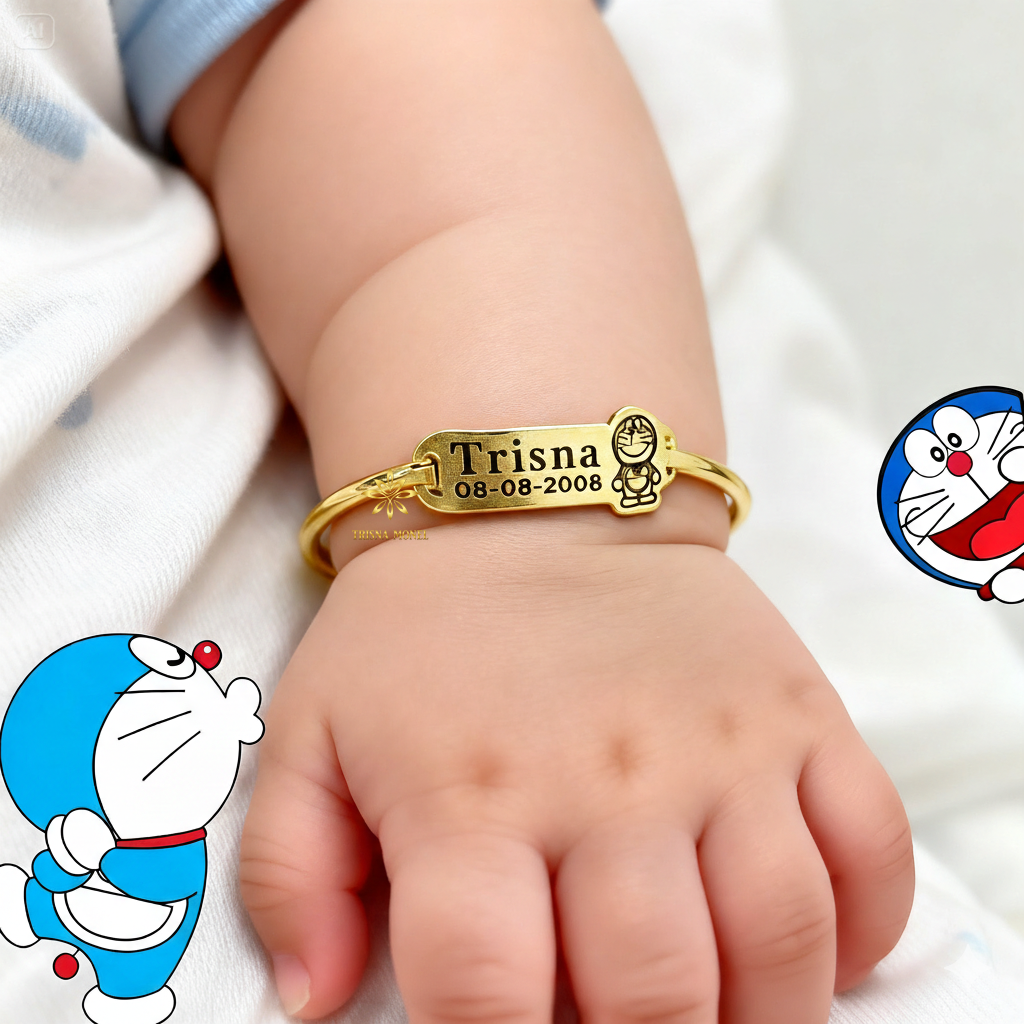 Adjustable free gelang monel !!! gelang karakter ukir nama size anak sampai dewasa motif Doraemon