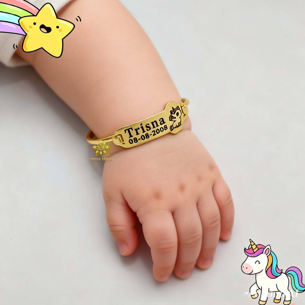 Adjustable free gelang monel !!! gelang karakter ukir nama size anak sampai dewasa motif Kuda Pony