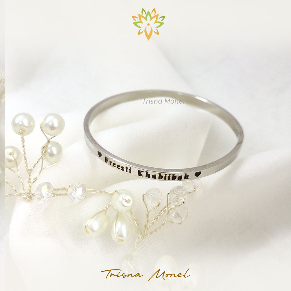 Gelang Monel Anti Step Original Ukir Nama Silver