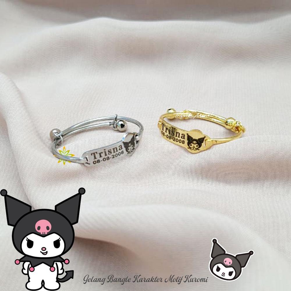 Adjustable free gelang monel !!! gelang karakter ukir nama size anak sampai dewasa motif Kuromi