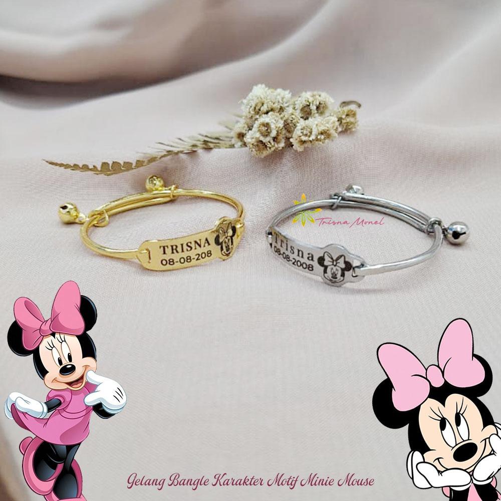Adjustable free gelang monel !!! gelang karakter ukir nama size anak sampai dewasa motif Minnie Mouse