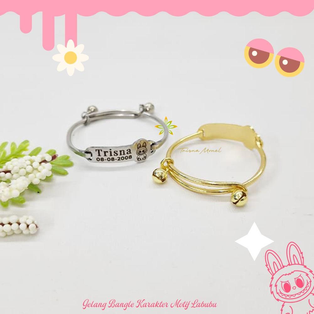 Adjustable free gelang monel !!! gelang karakter ukir nama size anak sampai dewasa motif Labubu