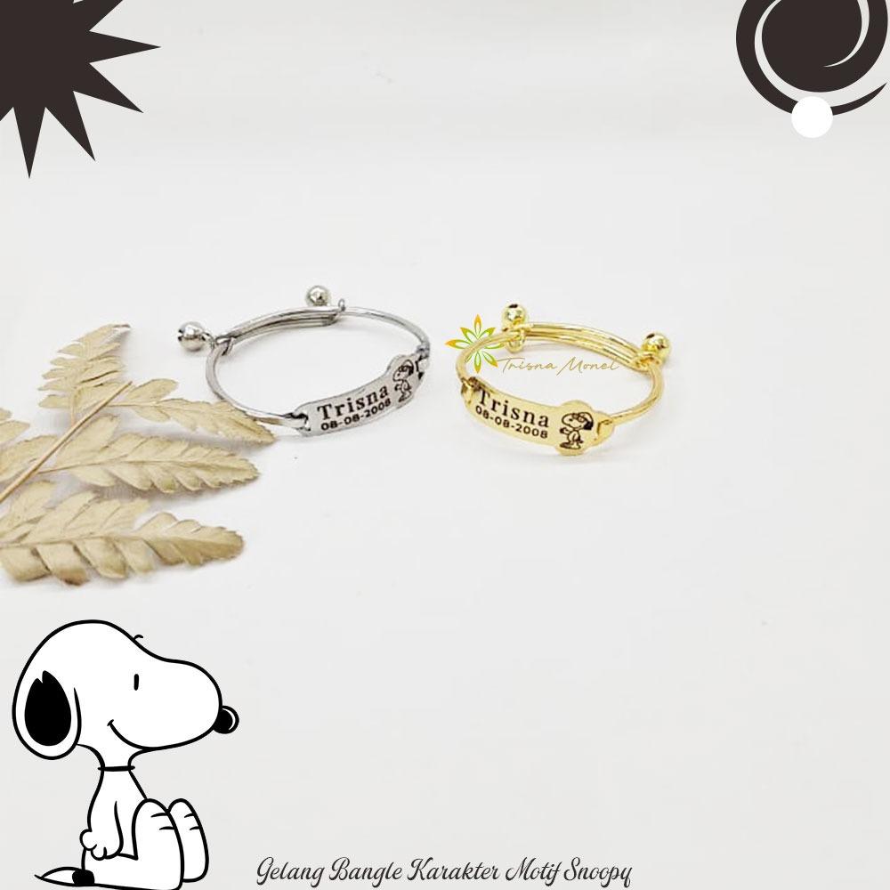 Adjustable free gelang monel !!! gelang karakter ukir nama size anak sampai dewasa motif Snoopy