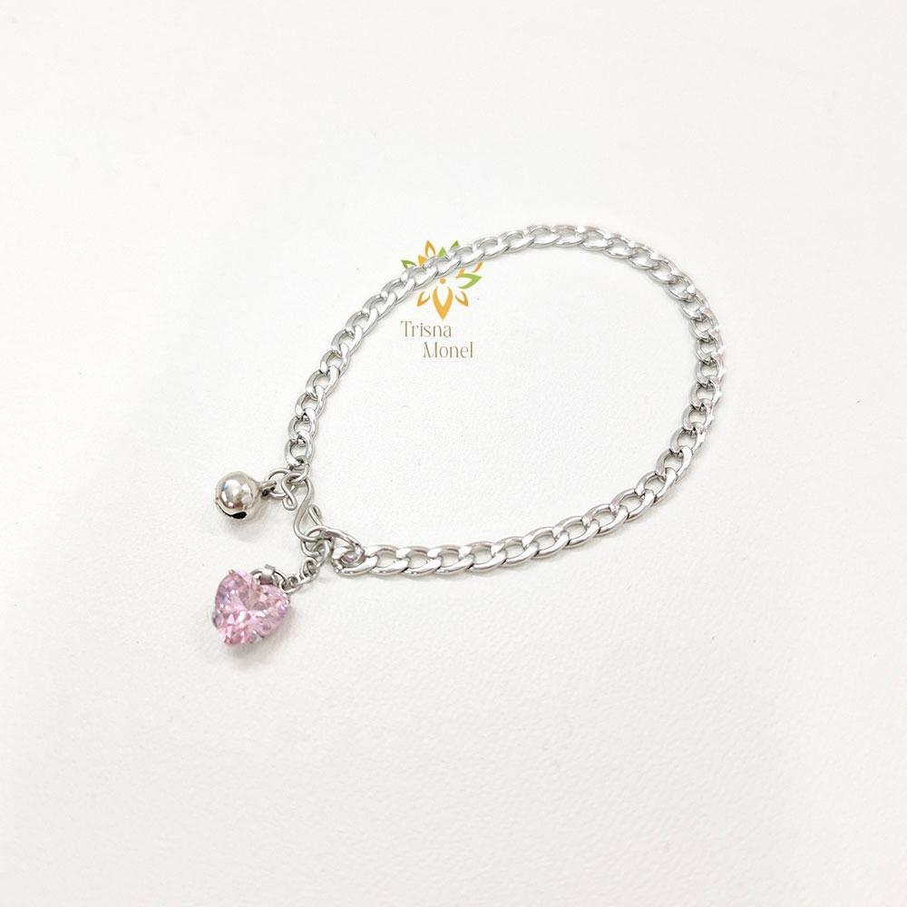 GELANG RANTAI TITANIUM DIAMOND MOTIF LOVE SIZE BAYI SAMPAI DEWASA