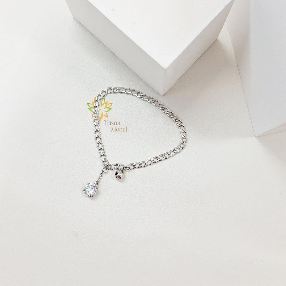 GELANG RANTAI TITANIUM DIAMOND MOTIF BULAT SIZE BAYI SAMPAI DEWASA