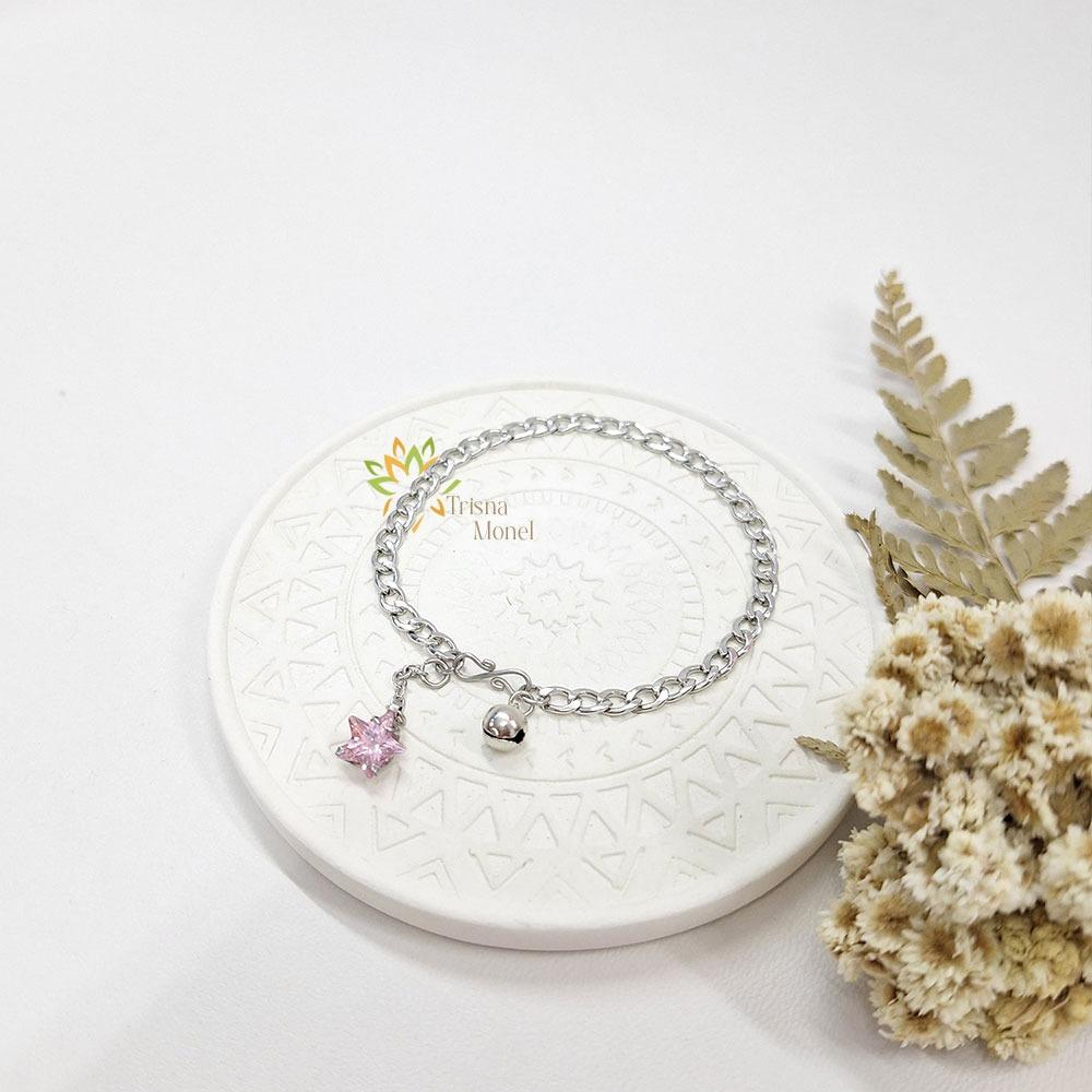 GELANG RANTAI TITANIUM DIAMOND MOTIF BINTANG SIZE BAYI SAMPAI DEWASA