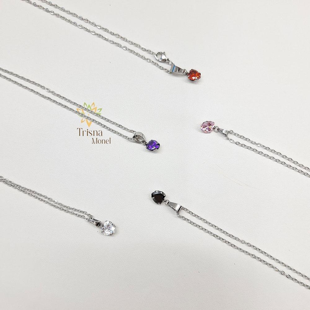 KALUNG TITANIUM SIZE ANAK SAMPAI DEWASA LIONTIN DIAMOND MOTIF LOVE
