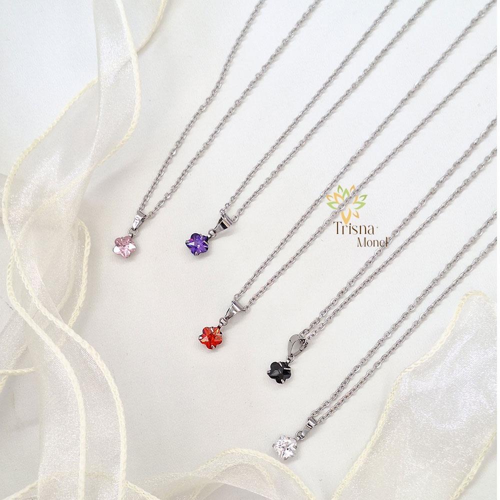 KALUNG TITANIUM SIZE ANAK SAMPAI DEWASA LIONTIN DIAMOND MOTIF BUNGA