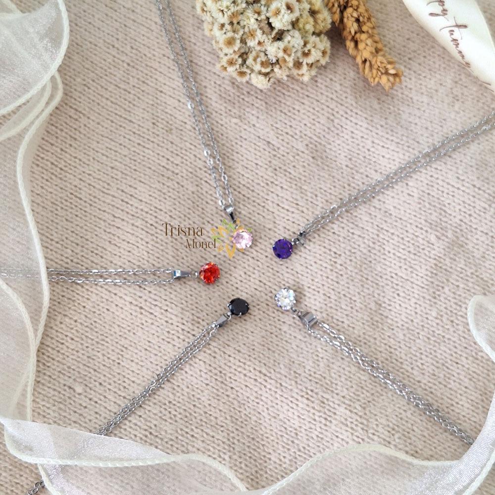 KALUNG TITANIUM SIZE ANAK SAMPAI DEWASA LIONTIN DIAMOND MOTIF BULAT