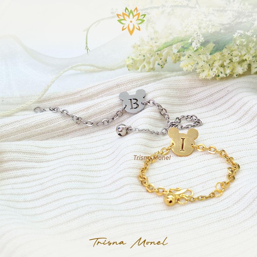 SIZE ANAK SAMPAI DEWASA !!! Gelang huruf gold dan silver motif miky mouse