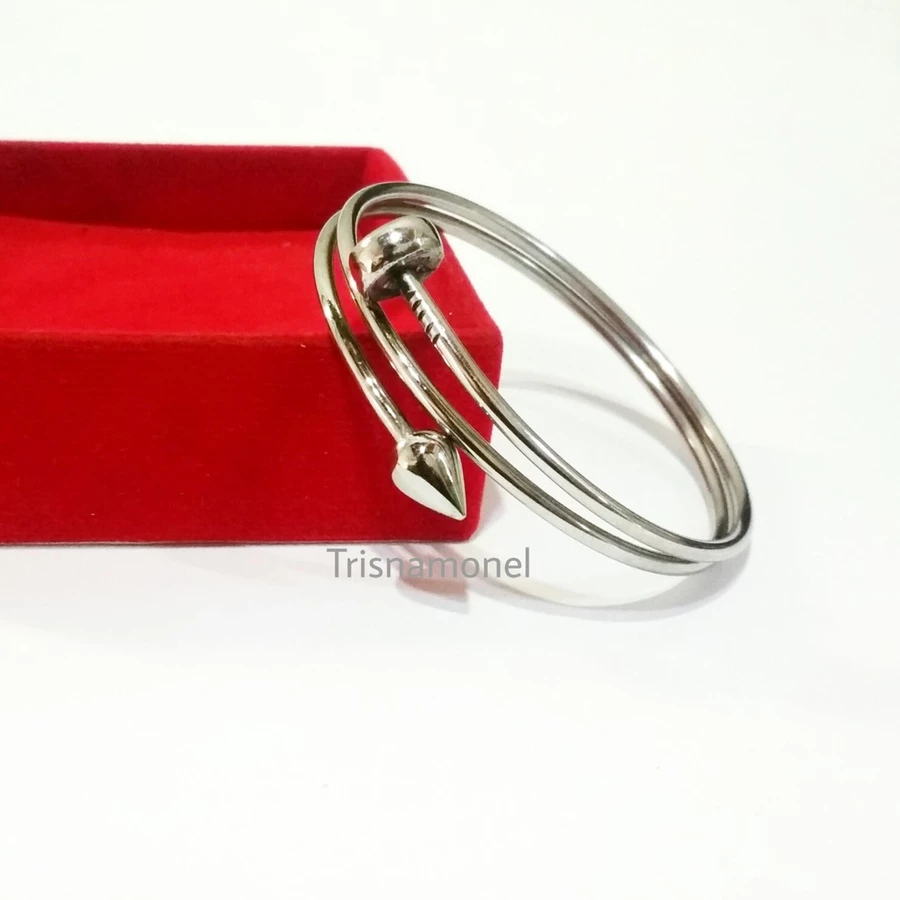 GELANG TANGAN MONEL ASLI MOTIF PAKU DOBEL