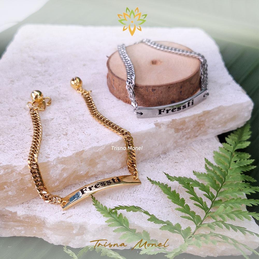 GELANG UKIR NAMA GOLD DAN SILVER RANTAI SISIK NAGA MOTIF KOTAK