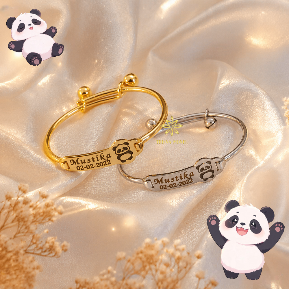 Adjustable free gelang monel !!! gelang karakter ukir nama size anak sampai dewasa motif Panda