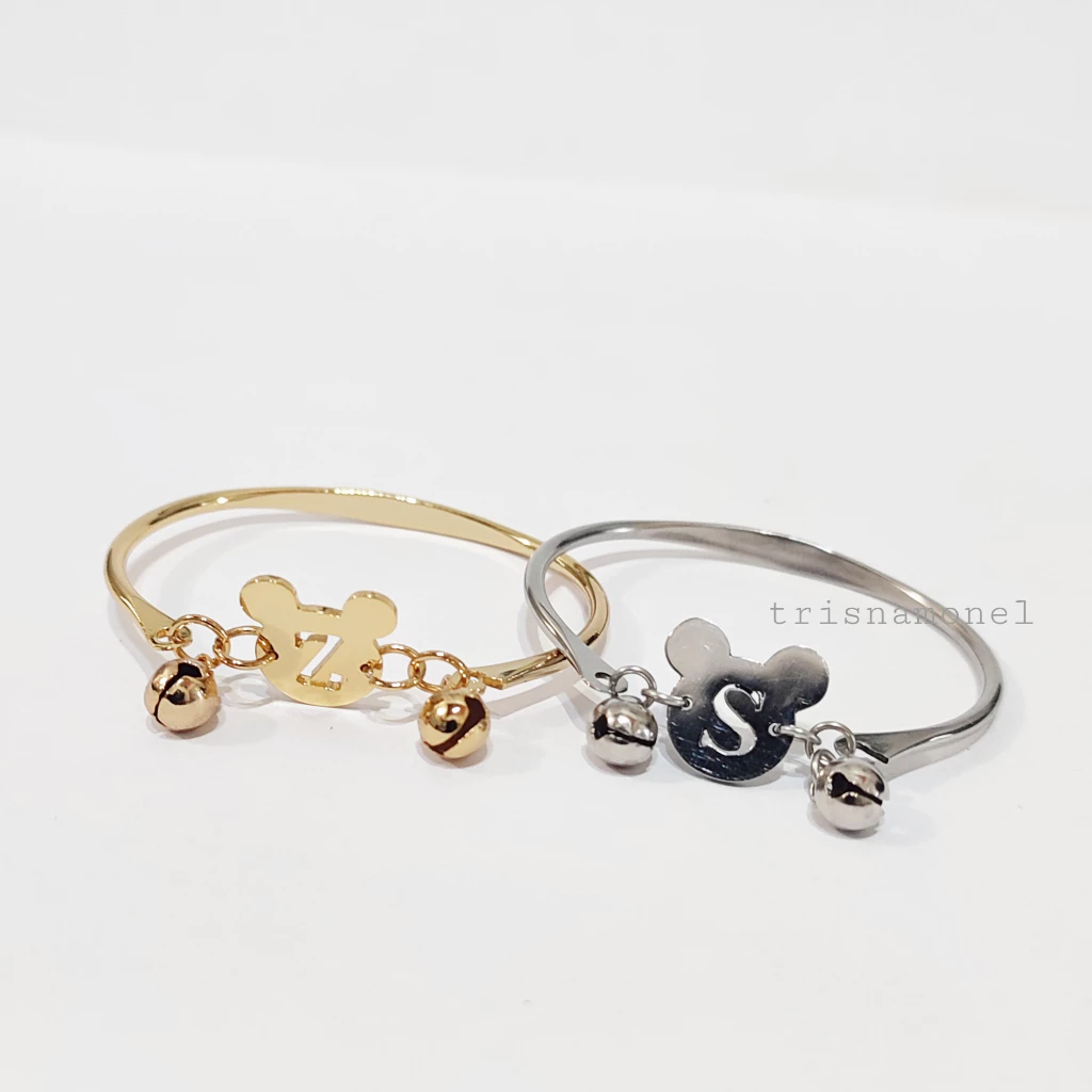 ANAK SAMPAI DEWASA !!! gelang custom huruf gold dan silver motif Miky mouse